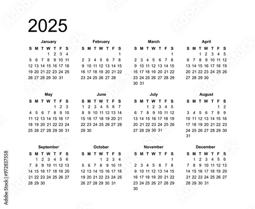 simple black and white calendar for 2025 year of the snake