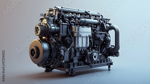 21. **Detailed 3D render of a high-efficiency diesel engine with advanced fuel injection system