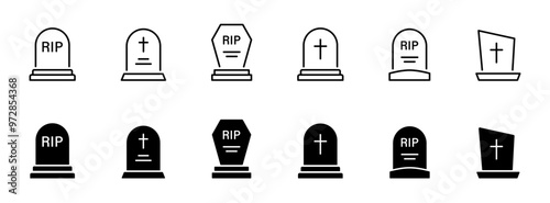 Gravestone, grave icon set. Tombstone symbol collection. Vector icons