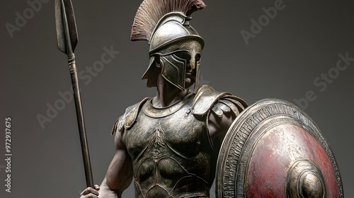 7. **An ancient Greek hoplite warrior in a bronze cuirass, with a spear and shield