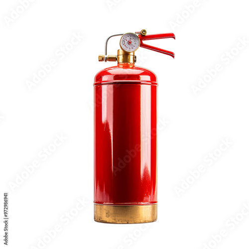 Red Fire Extinguisher with Pressure Gauge for Safety Equipment.