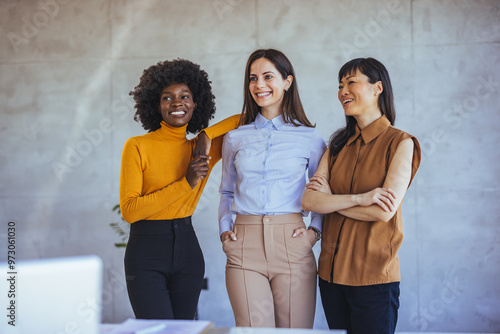 Diverse Group of Confident Businesswomen in Modern Office Setting