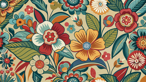 Vibrant Retro Vintage Floral Pattern Design