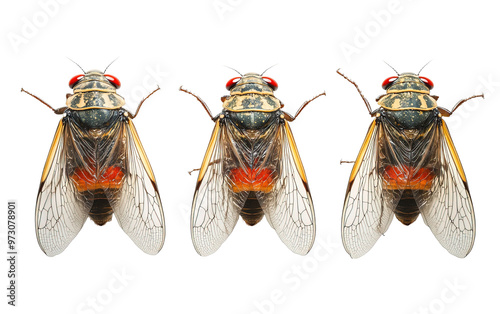 Three Cicadas in a Row on transparent background, png 