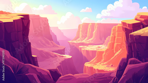 Cute cartoon landscape of the grand canyon vast chasm, minimalist backgrounds, simple and colorful illustrations. Grand Canyon. Illustration