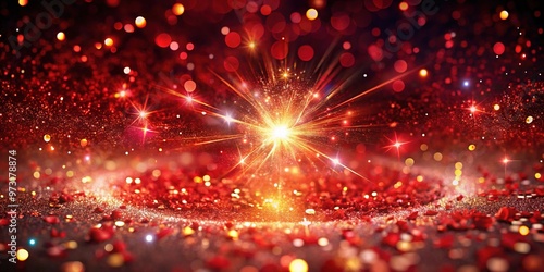 Vibrant red sparkles burst forth from a swirling vortex of glittering confetti, radiating energy and joy against a dark, velvety background.