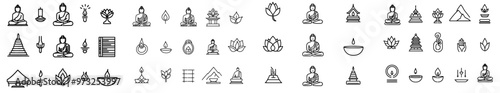 There are icons for monks, Buddha, Buddhists, temples, and more included in this set as well as editable Modern Stroke icons.