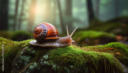 close up photo of snail on mossy rock