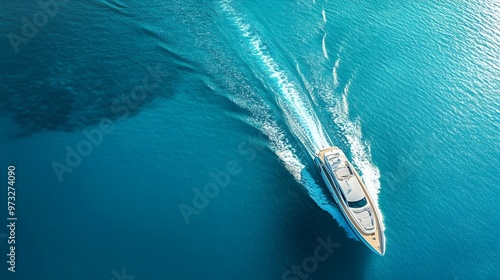 A sleek luxury yacht gliding through calm turquoise waters, showcasing its elegant lines and modern design