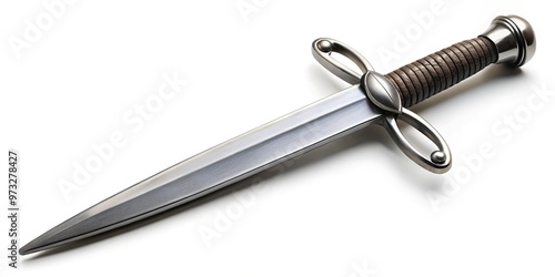 Close-up of steel dagger and cutlass on white background