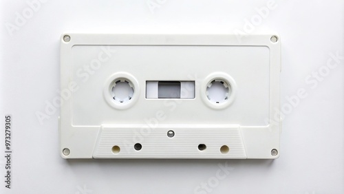 Close-up of white cassette tape isolated on white background