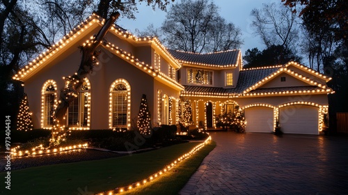 a house with Christmas lights on the front of it