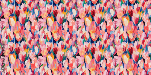 an abstract painting pattern of tulips in a style reminiscent of fauvism or early modernism