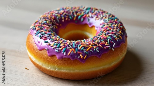  Sweet indulgence A sprinklecovered donut with a vibrant purple glaze