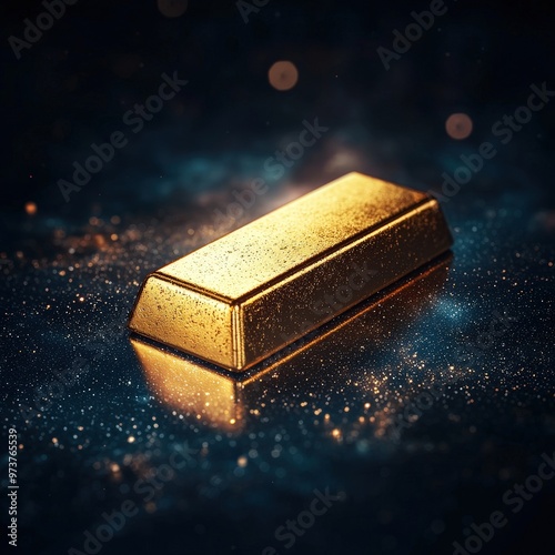 A gold bar floating in space with stars reflecting off its surface