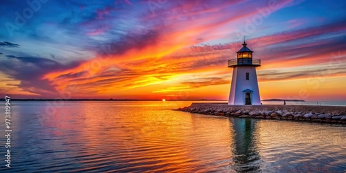 Sunset afterglow casting a beautiful light over Lake Hefner's lighthouse, sunset, afterglow, beautiful, lighthouse, Lake Hefner