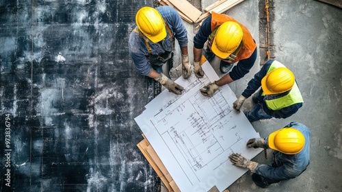 Construction crew working together on a complex construction job, showcasing their expertise