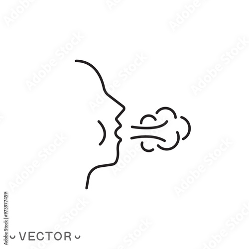 man blowing icon, smoking , thin line symbol isolated on white background, editable stroke eps 10 vector illustration