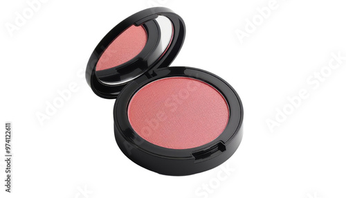 A close-up of a sleek blush compact, showcasing a soft pink blush in a stylish black casing, perfect for makeup enthusiasts.