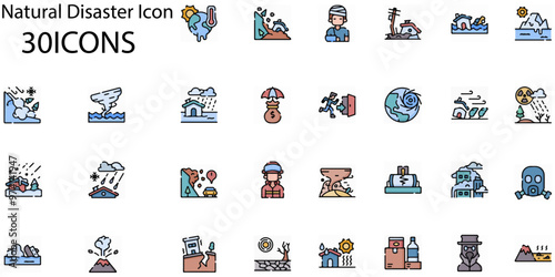 Set of Natural Disaster icons. Line art style icons bundle. vector illustration