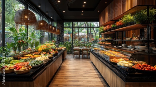 Restaurant Buffet with Abundant Food Selection