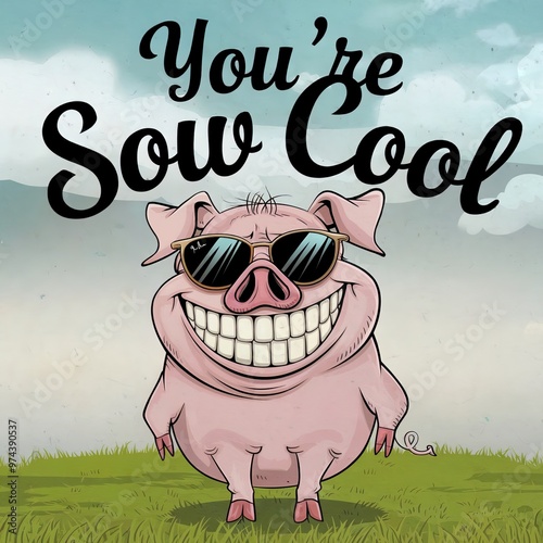 Humorous illustration "Your're Sow Cool" is a pun on "Yout're so cool"