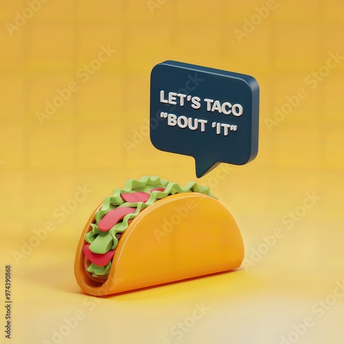 Humorous illustration "Let's Taco 'Bout It" is a pun on "Let's talk about it"