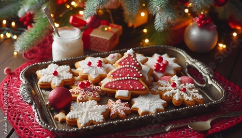 Traditionelles Weihnachtsgebäck in rot weiß