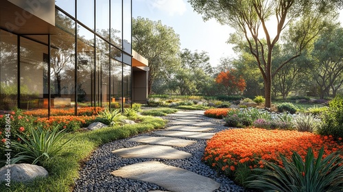 Professional landscaper designing a corporate campus