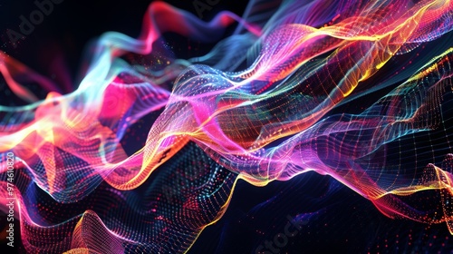 Captivating abstract composition featuring vibrant neon data streams in dynamic motion