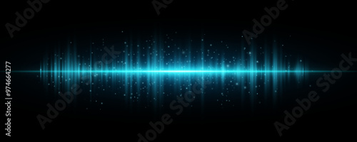 Glowing sound vibrations on black background. Audio waves with blue glow. Abstract voice pattern with light effect. Vector illustration. EPS 10.