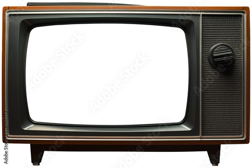 Front View To a Retro Vintage old mint Black TV PNG isolated on white and transparent background - Classic electronics television Antique TV With Transparent Screen For Advertising