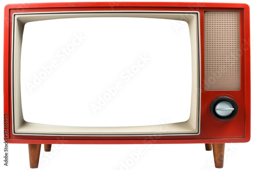 Front View To a Retro Vintage old mint Red TV PNG isolated on white and transparent background - Classic electronics television Antique TV With Transparent Screen For Advertising