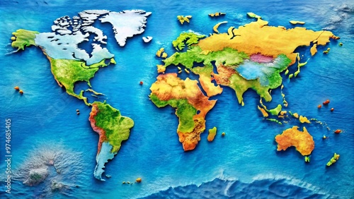 Vibrant colorful world map featuring the Canary Islands, a remote Atlantic archipelago off northwest Africa, with Gran Canaria, Tenerife, and Fuerteventura prominently displayed.