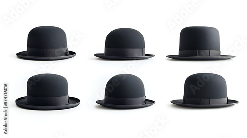 Bowler hat from different points of view isolated on white background : Generative AI