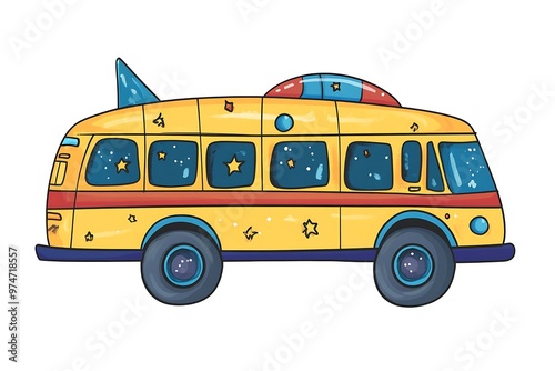 Cartoon Bus with Stars and Stripes Design.