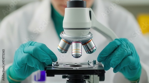 Medical lab technician analyzing a testes biopsy sample under a microscope, clinical research in fertility treatment testes biopsy, lab analysis