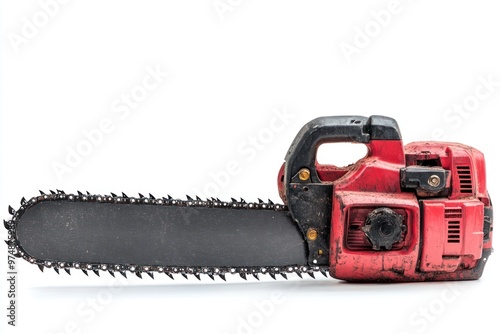 Industrial-grade chainsaw isolated on white background