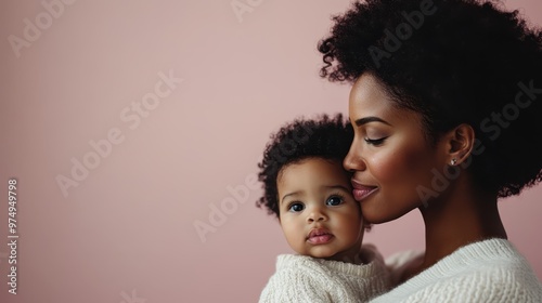 A mother lovingly embraces her baby, encapsulating the warmth and depth of maternal love in a comforting and serene setting.