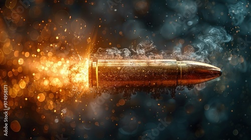 Dark Bullet Trace with Isolated Bullet on White Background