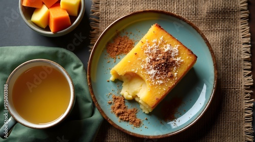 Trinidadian Cassava Pone served with tea