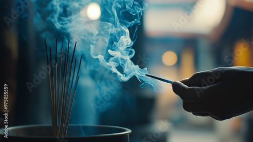 Lighting incense in a temple creates a spiritual ambiance, evoking peace and mindfulness. The aroma fills the air, enhancing the sacred atmosphere