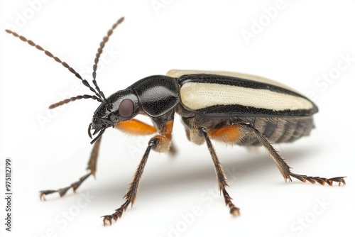 Standing still with its striking segmented body and sharp antennae, the bombardier beetle highlights its unique features, ready to defend itself in the wild.