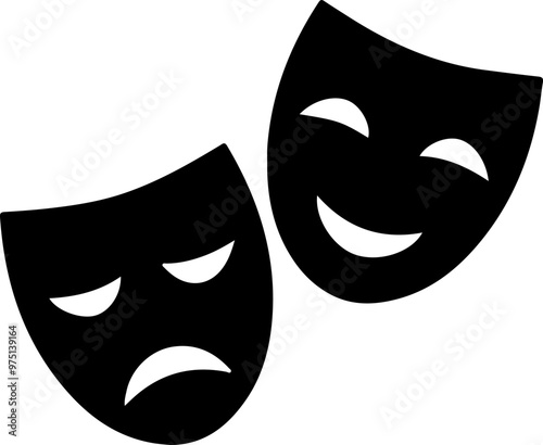 Comedy and tragedy mask for theater theatre performing arts. Icon set, flat vector illustration on transparent background.