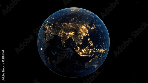 Earth Globe Night Lights Asia Pacific D Render