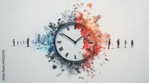 An abstract concept of time management with a clock splitting into work tasks and leisure activities, Work-life balance, Time management