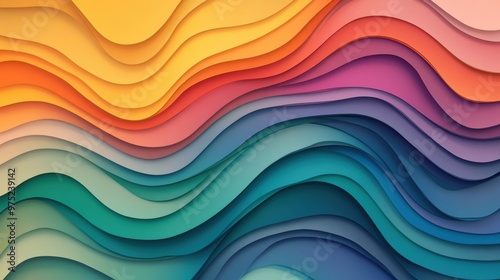 Layers of colorful paper undulate in wavy patterns, creating a vivid, artistic display of texture and movement