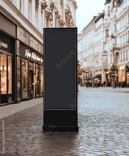 Vertical Digital Screen in Urban Setting on Wet Street