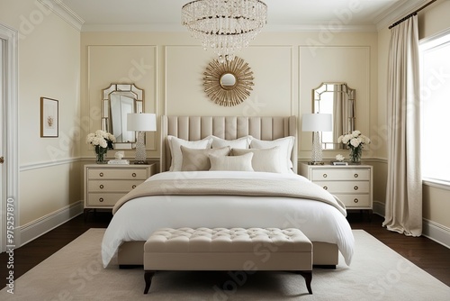 Modern Cream Bedroom Setting with Sophisticated Decor and Soft Tones