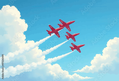 Red Jet Planes Soaring in the Sky